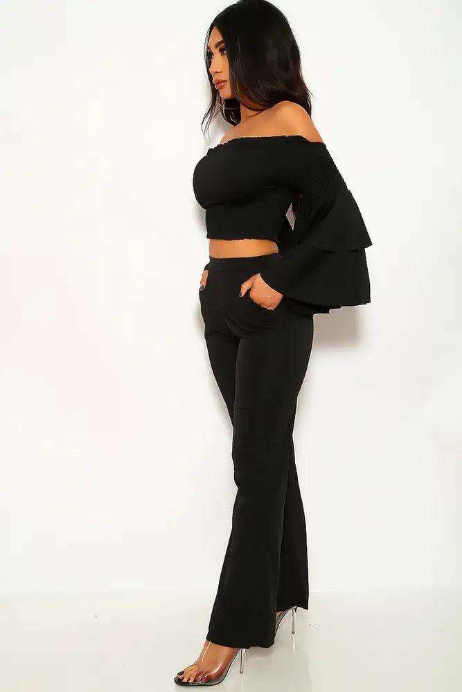 Black Smocked Plus Size Two Piece Outfit - AMIClubwear