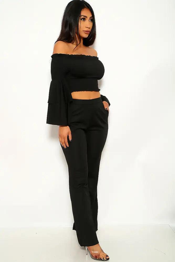 Black Smocked Plus Size Two Piece Outfit - AMIClubwear