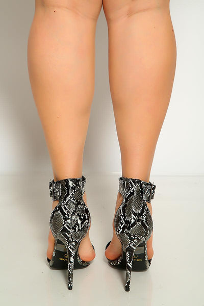 Black Snake Print Pointy Toe High Heels - AMIClubwear