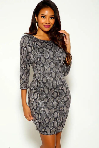 Black Snake Print Sequins Quarter Sleeve Party Dress - AMIClubwear