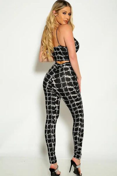 Black Snake Print Sleeveless Cropped Two Piece Outfit - AMIClubwear