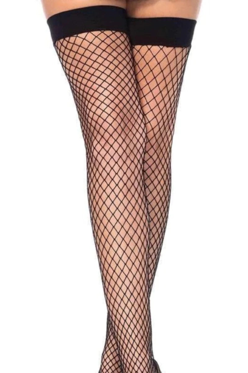 Black Spandex Netted Plus Size Thigh Highs - AMIClubwear