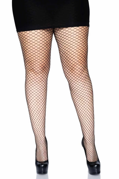 Black Spandex Netted Plus Size Tights - AMIClubwear