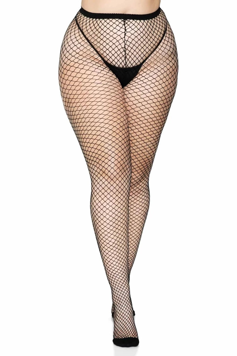 Black Spandex Netted Plus Size Tights - AMIClubwear