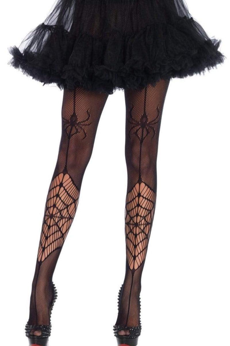 Black Spider Detail Mesh Net Tights - AMIClubwear