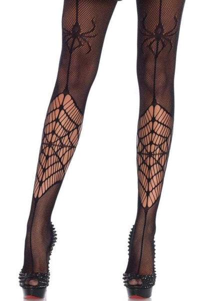 Black Spider Detail Mesh Net Tights - AMIClubwear