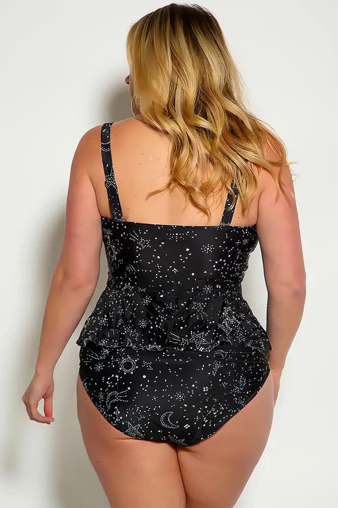 Black Star Push Up Ruffled High Waist Two Piece Swimsuit - AMIClubwear