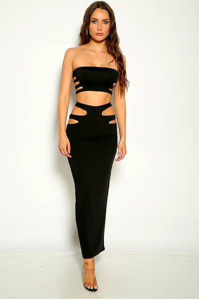 Black Strapless Cut Out Two Piece Dress - AMIClubwear