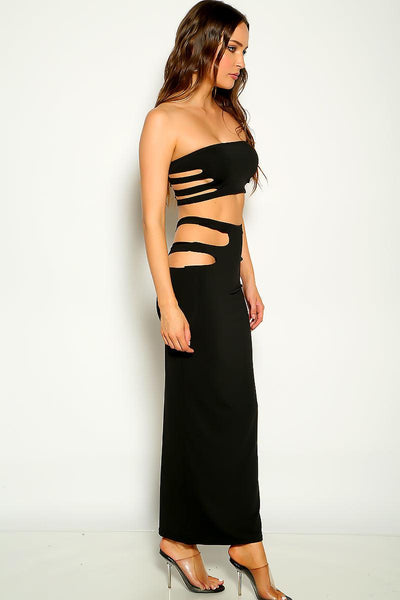 Black Strapless Cut Out Two Piece Dress - AMIClubwear