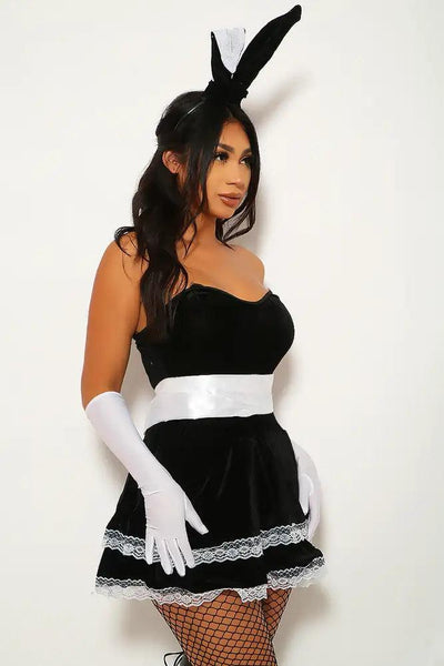 Black Strapless Dress Glam Bunny 6pc Sexy Costume - AMIClubwear