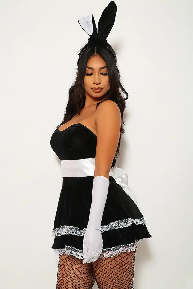 Black Strapless Dress Glam Bunny 6pc Sexy Costume - AMIClubwear