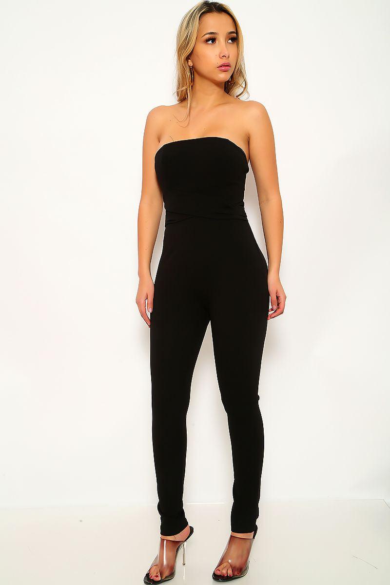 Black Strapless Dressy Jumpsuit - AMIClubwear