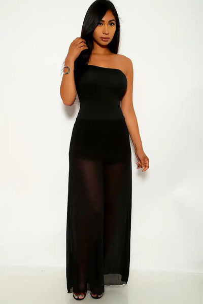 Black Strapless Flared Jumpsuit - AMIClubwear