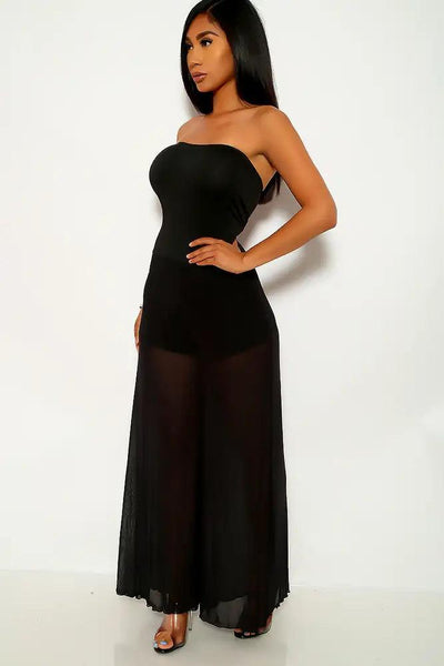 Black Strapless Flared Jumpsuit - AMIClubwear