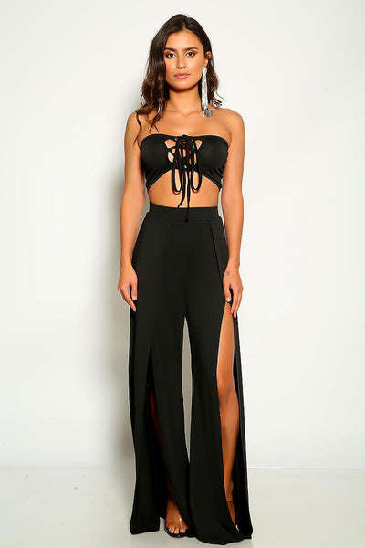 Black Strapless Flared Two Piece Outfit - AMIClubwear