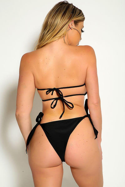 Black Strapless Fringe Rhinestone Detail Two Piece Sexy Swimsuit - AMIClubwear