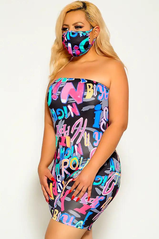 Black Strapless Graphic Print Plus Size Romper - AMIClubwear