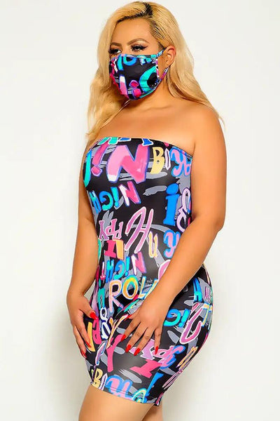 Black Strapless Graphic Print Plus Size Romper - AMIClubwear