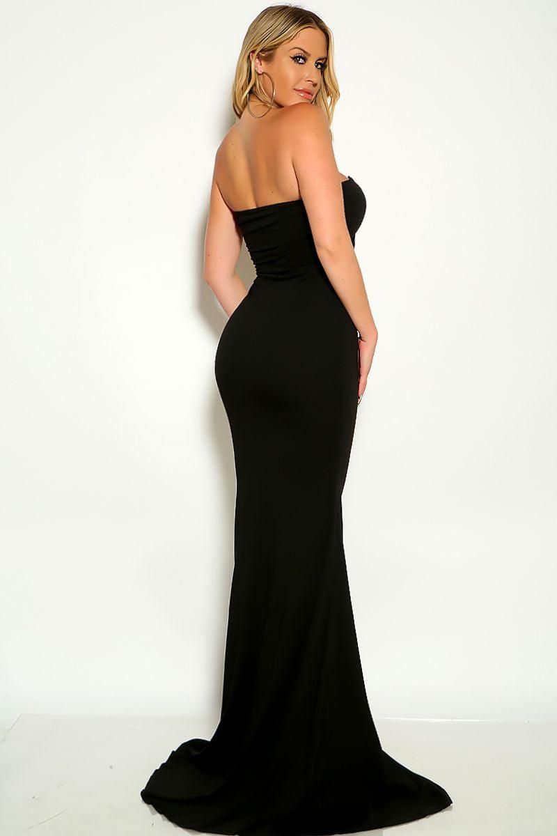 Black Strapless Lace Up Maxi Cocktail Dress - AMIClubwear