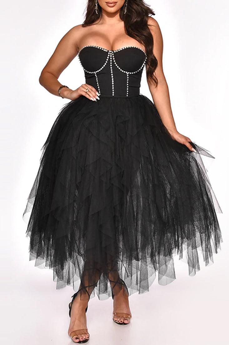 Black Strapless Layered Tulle Sexy Party Dress - AMIClubwear