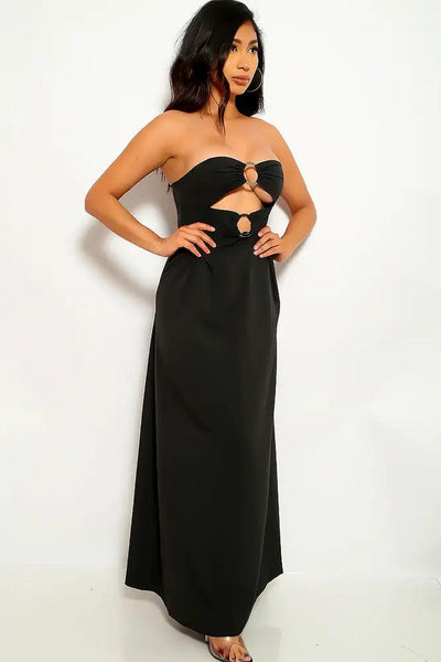 Black Strapless O-Ring Maxi Party Dress - AMIClubwear