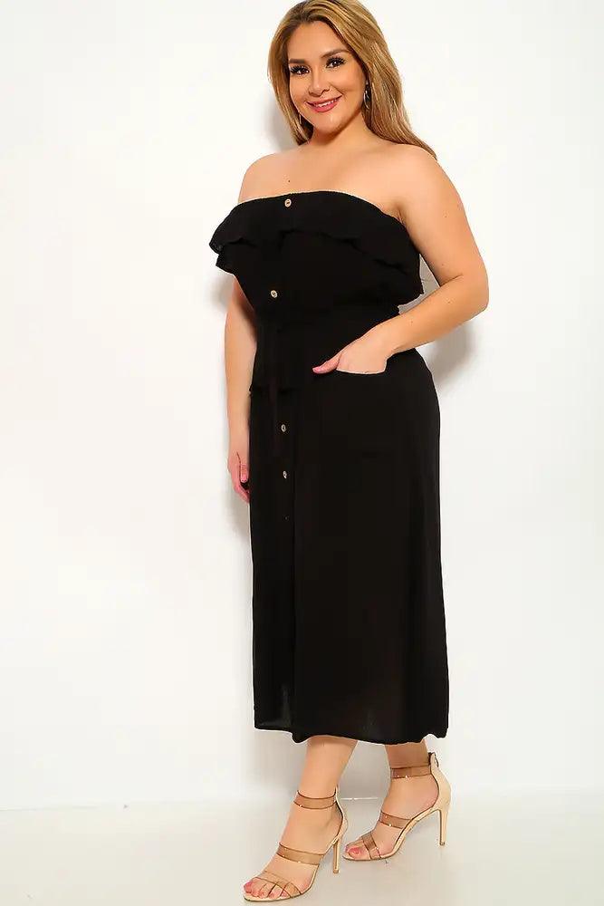 Black Strapless Plus Size Party Dress - AMIClubwear
