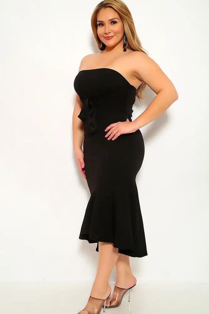 Black Strapless Plus Size Party Dress - AMIClubwear