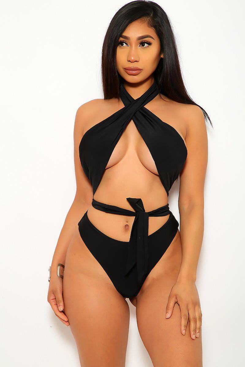 Black Strappy Criss Cross Two Piece Swimsuit - AMIClubwear