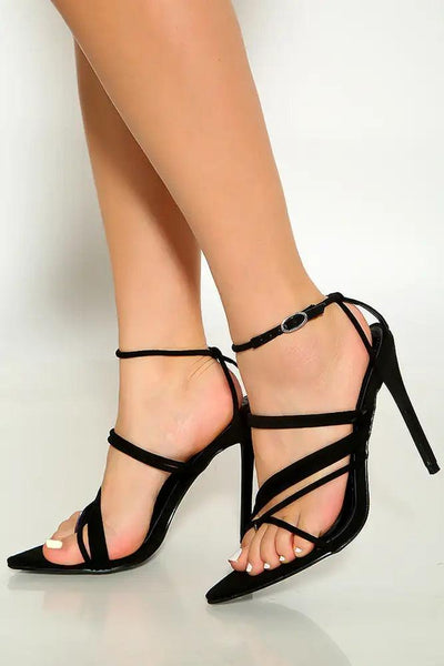 Black Strappy Detail Ankle Strap Open Toe High Heel - AMIClubwear