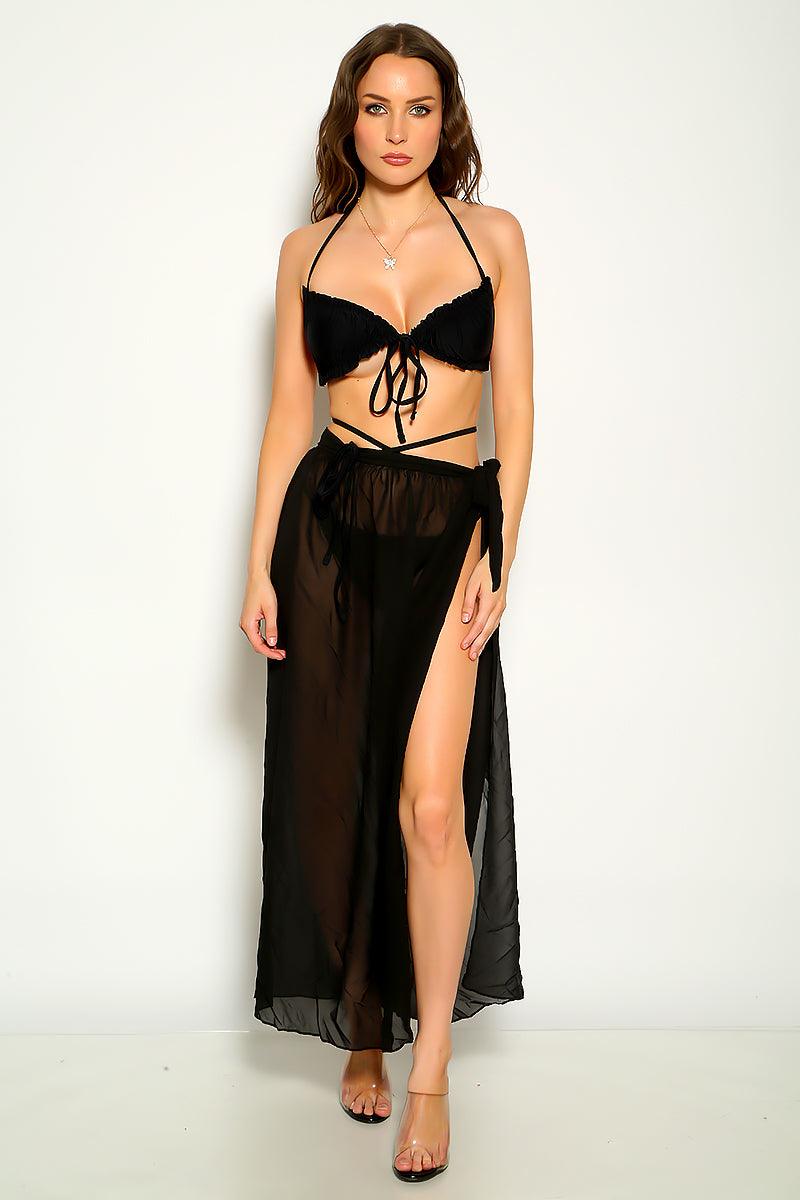 Black Strappy Mesh Sexy Three Piece Sexy Swimsuit - AMIClubwear