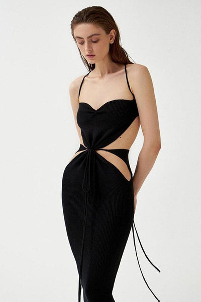 Black Strappy Open Cut Sexy Party Dress - AMIClubwear