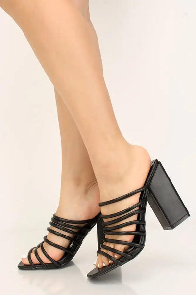 Black Strappy Open Toe Chunky Heels - AMIClubwear