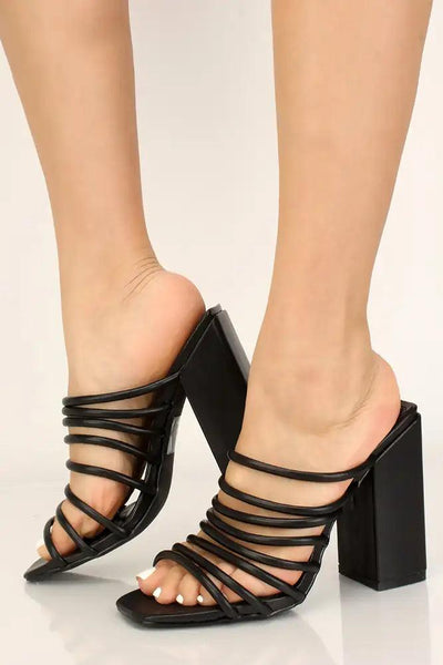 Black Strappy Open Toe Chunky Heels - AMIClubwear