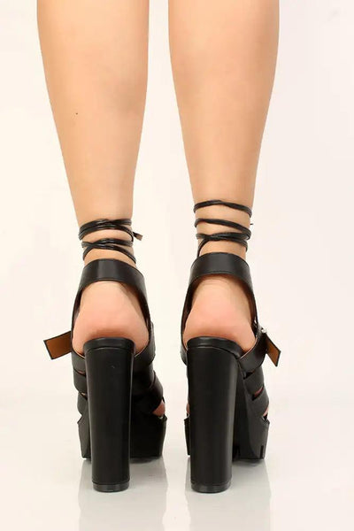 Black Strappy Open Toe Chunky High Heels - AMIClubwear