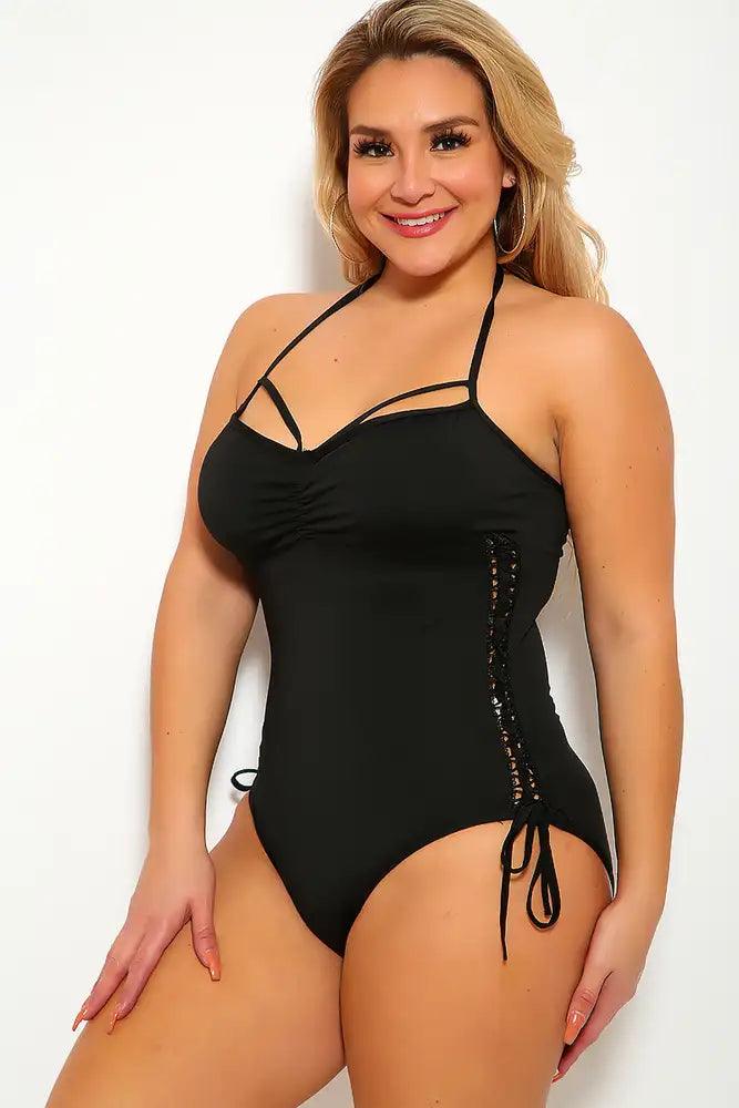 Black Strappy Plus Size One Piece Swimsuit - AMIClubwear