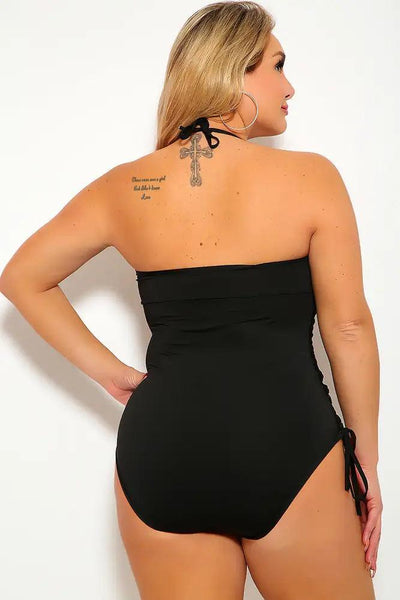 Black Strappy Plus Size One Piece Swimsuit - AMIClubwear
