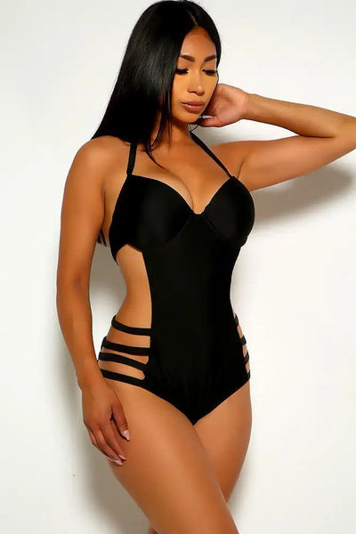Black Strappy Plus Size Swimsuit - AMIClubwear