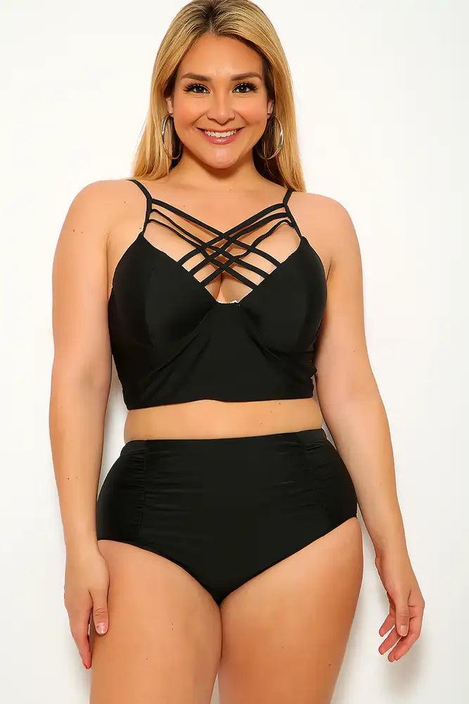 Black Strappy Plus Size Two Piece Swimsuit - AMIClubwear