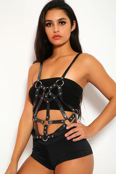 Black Strappy Studded Faux Leather Costume Accessory - AMIClubwear