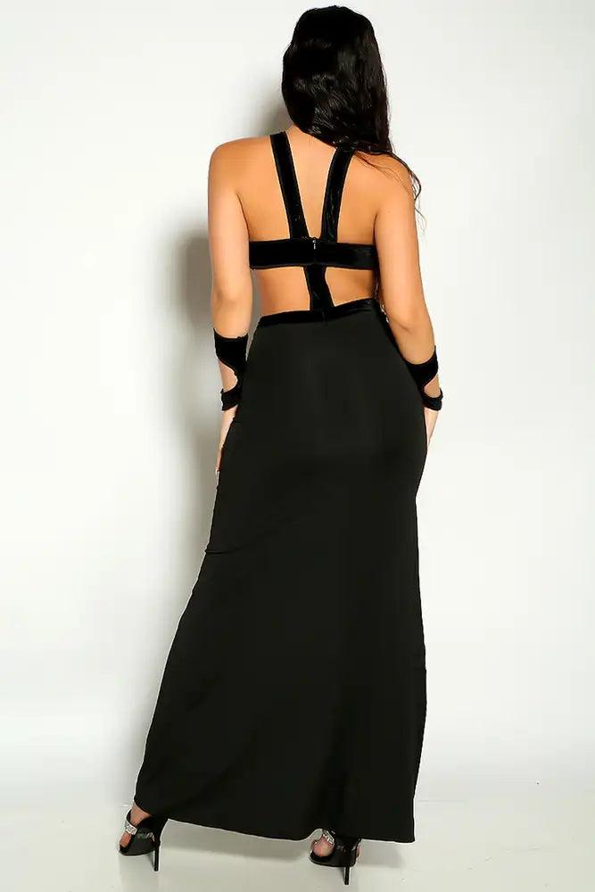 Black Strappy Velvet Kim K Inspired Two Piece Maxi Dress - AMIClubwear