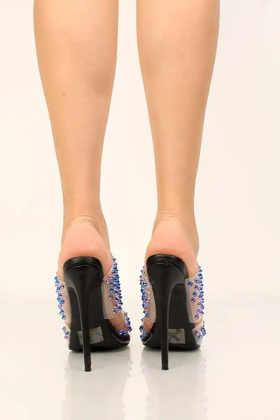 Black Studded Accent Slip On High Heels - AMIClubwear