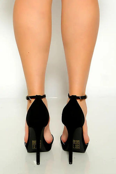 Black Suede Open Toe Ankle Strap High Heels - AMIClubwear