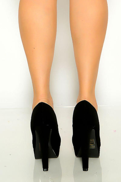 Black Suede Slip on Platform High Heel Pumps - AMIClubwear