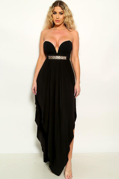 Black Sweetheart V-Wire Double Slit Strapless Maxi Dress - AMIClubwear