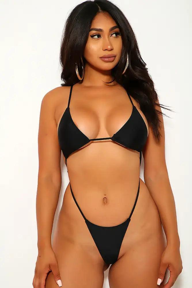 Black Thong Strappy Monokini - AMIClubwear