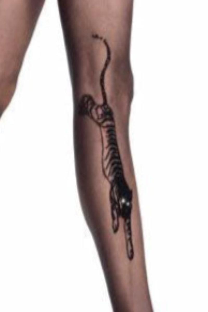 Black Tiger Tattoo Sheer Pantyhose - AMIClubwear