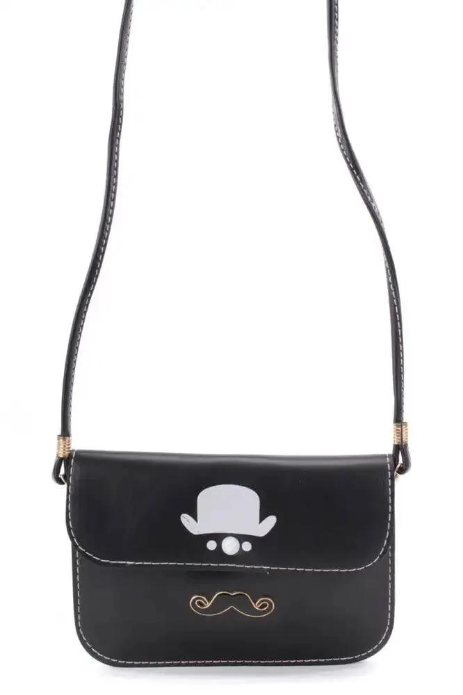 Black Top Hat Mustache Pendant Faux Leather Clutch