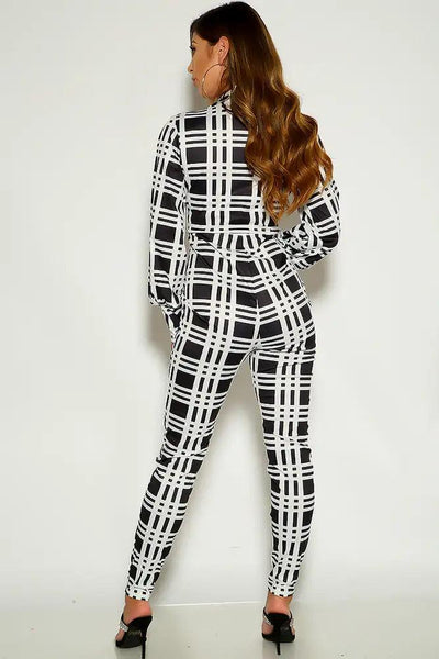 Black Two Tone Long sleeve Front Zipper Jumpsuit - AMIClubwear