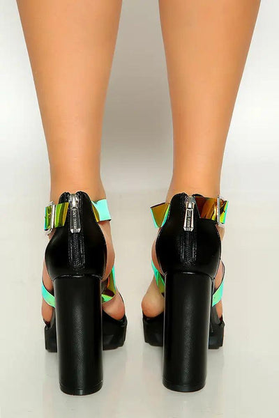 Black Two Tone Strappy Detail Platform Chunky High Heel - AMIClubwear