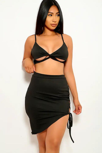 Black V-Cut Sleeveless Two Piece Dress - AMIClubwear